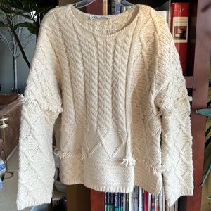 Zara Chunky Knit Cable Cream Crewneck Sweater